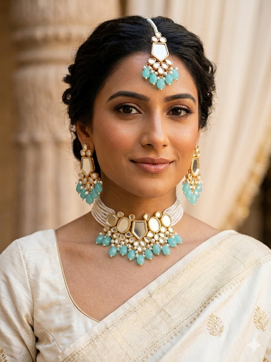Premium quality mirror Kundan set