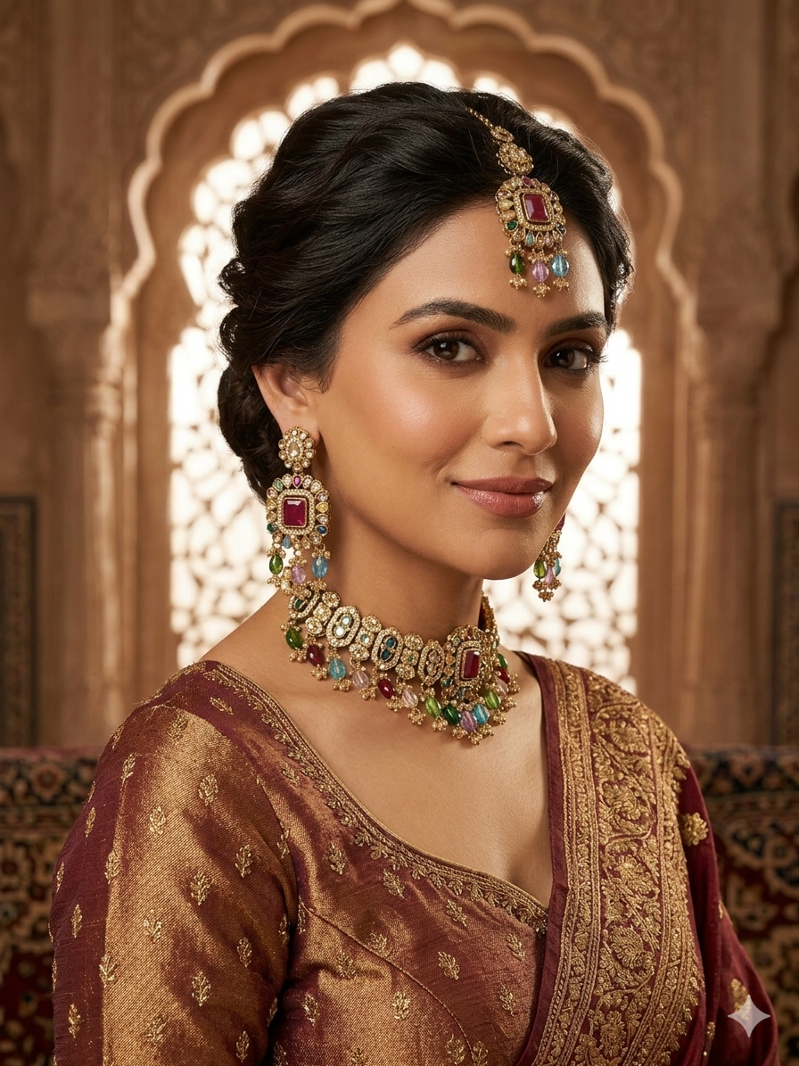 Premium quality chokar set with earrings and tikka