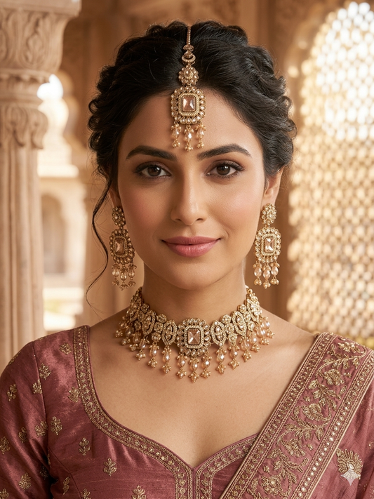 Premium quality chokar set with earrings and tikka