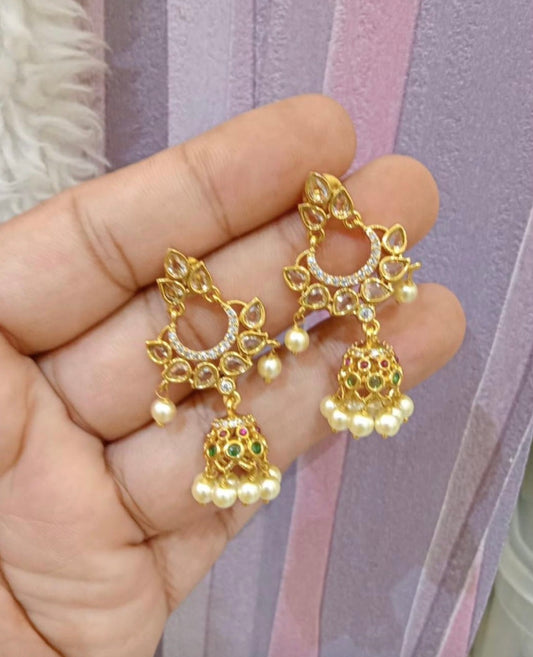 Gold polished jhumki earrings