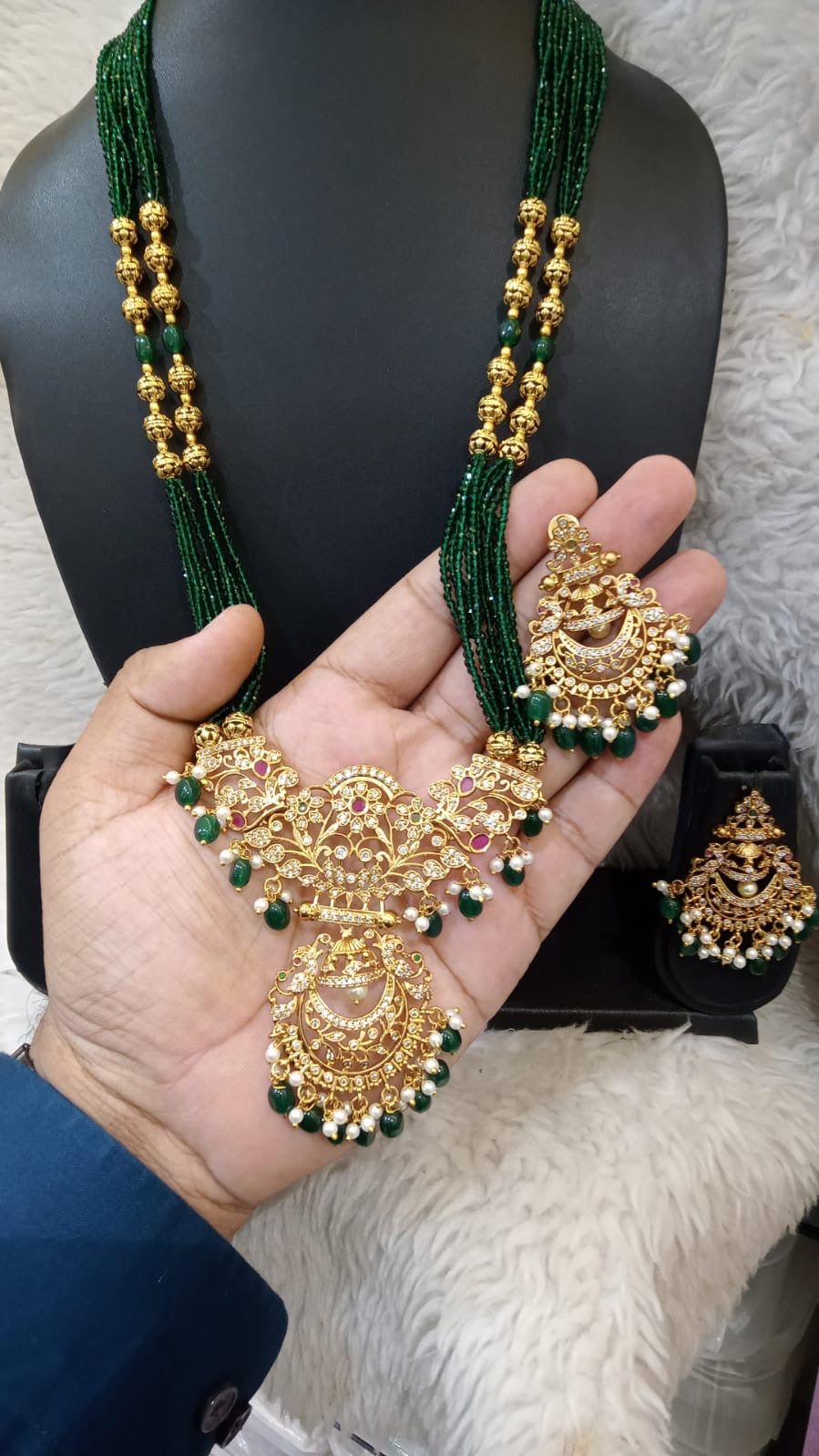 Gold plated long haram with earrings