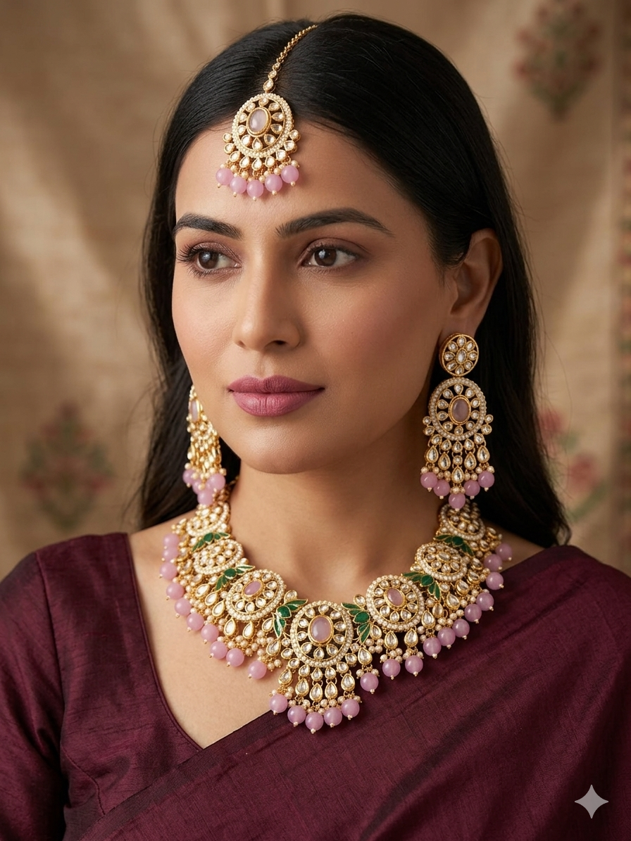 Premium quality kundan set with earrings and tikka