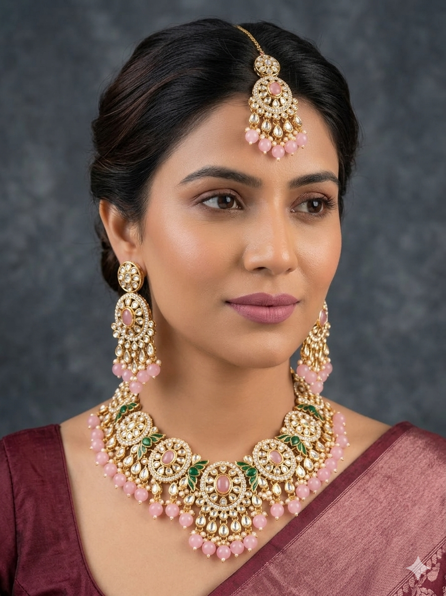 Premium quality kundan set with earrings and tikka