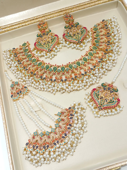Nauratan set with jhoomer, earrings and tikka