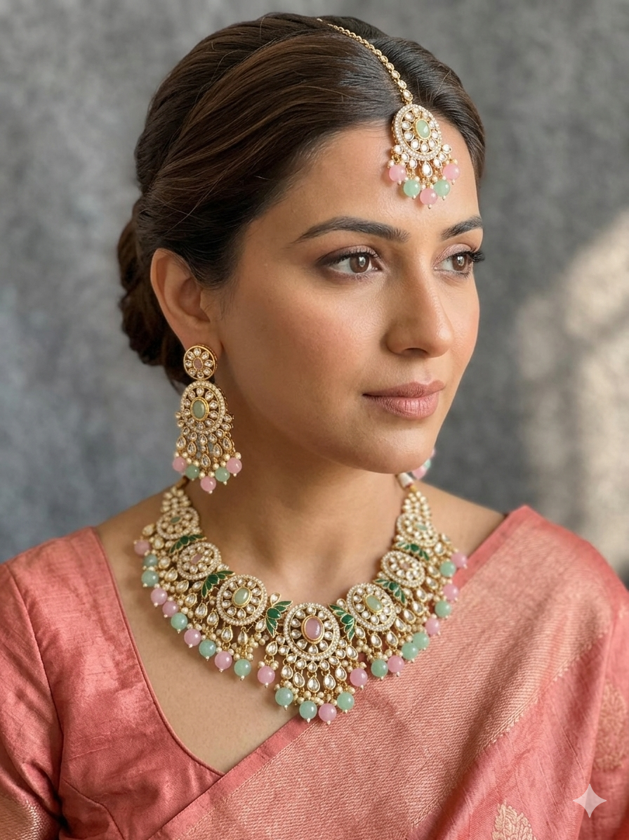 Premium quality kundan set with earrings and tikka