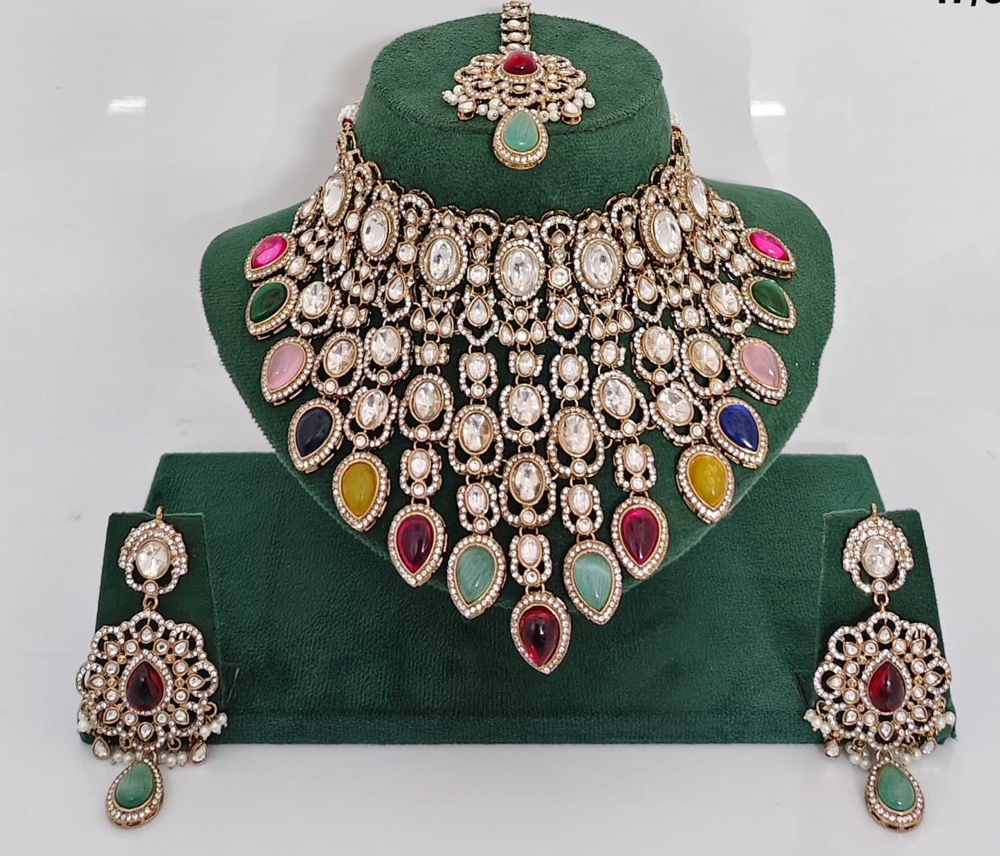 Premium quality Necklace with earrings and tikka