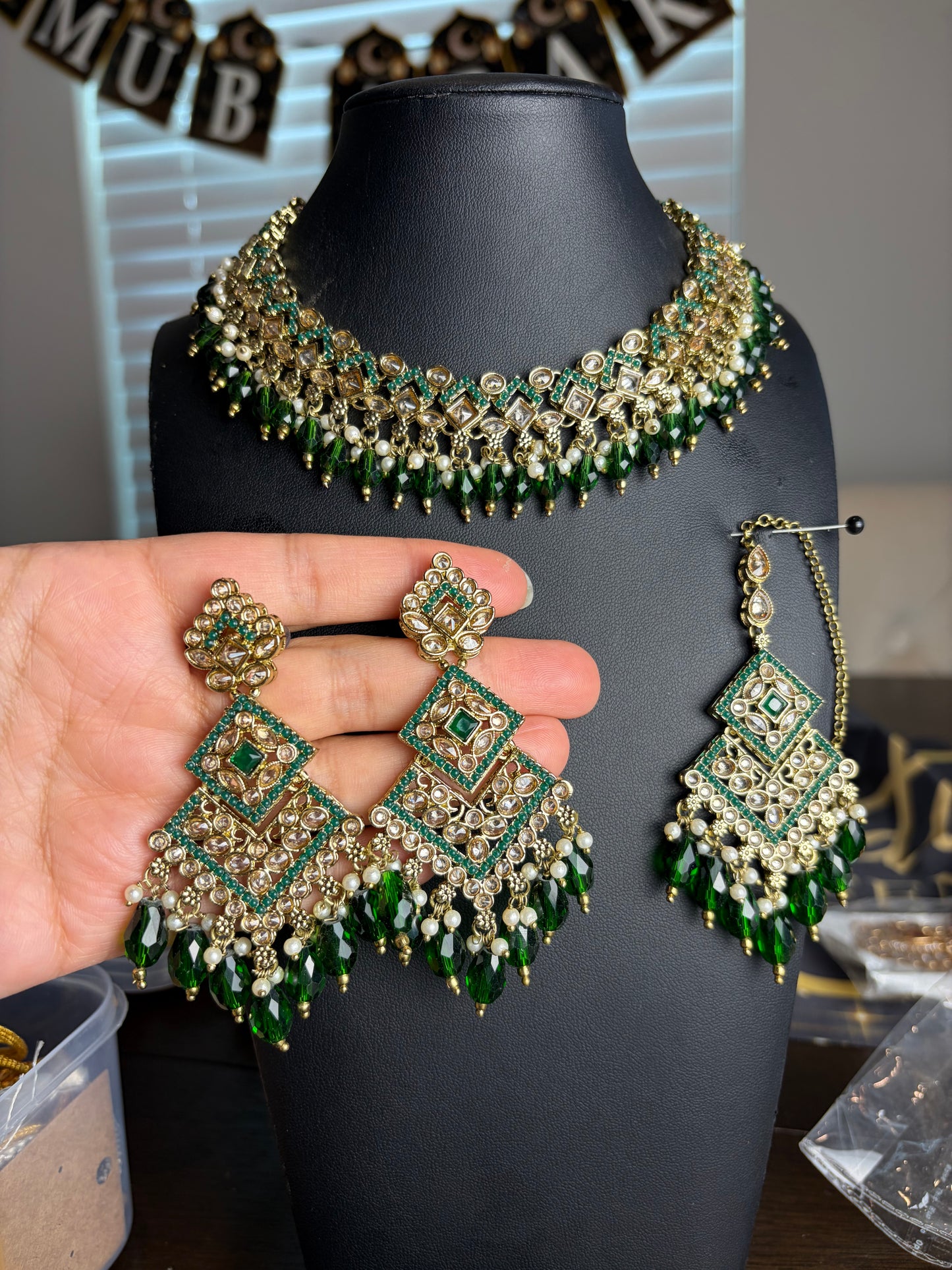 Premium quality necklace set with earrings and tikka