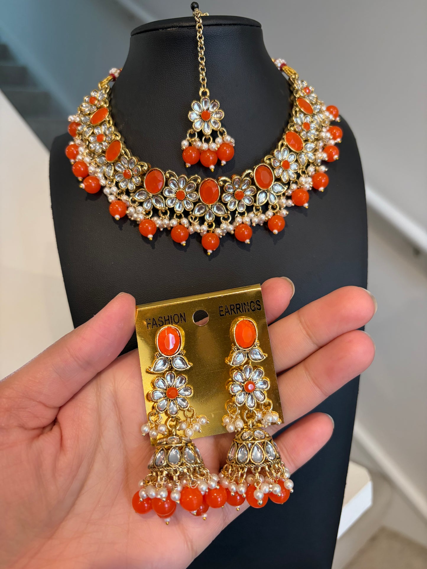 Necklace with jhumki and tikka