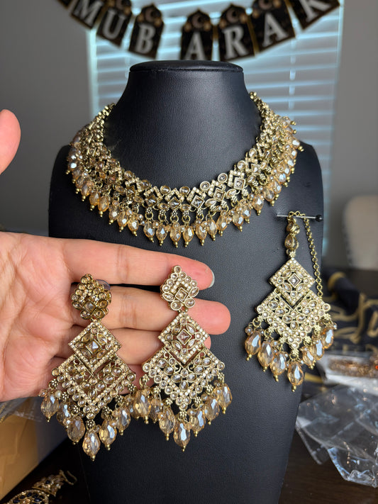 Premium quality necklace set with earrings and tikka