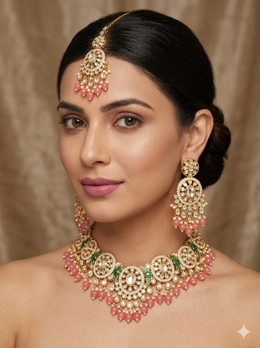 Premium quality kundan set with earrings and tikka