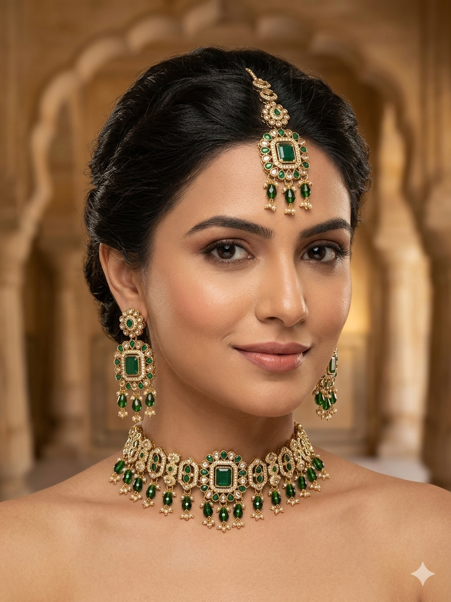 Premium quality chokar set with earrings and tikka