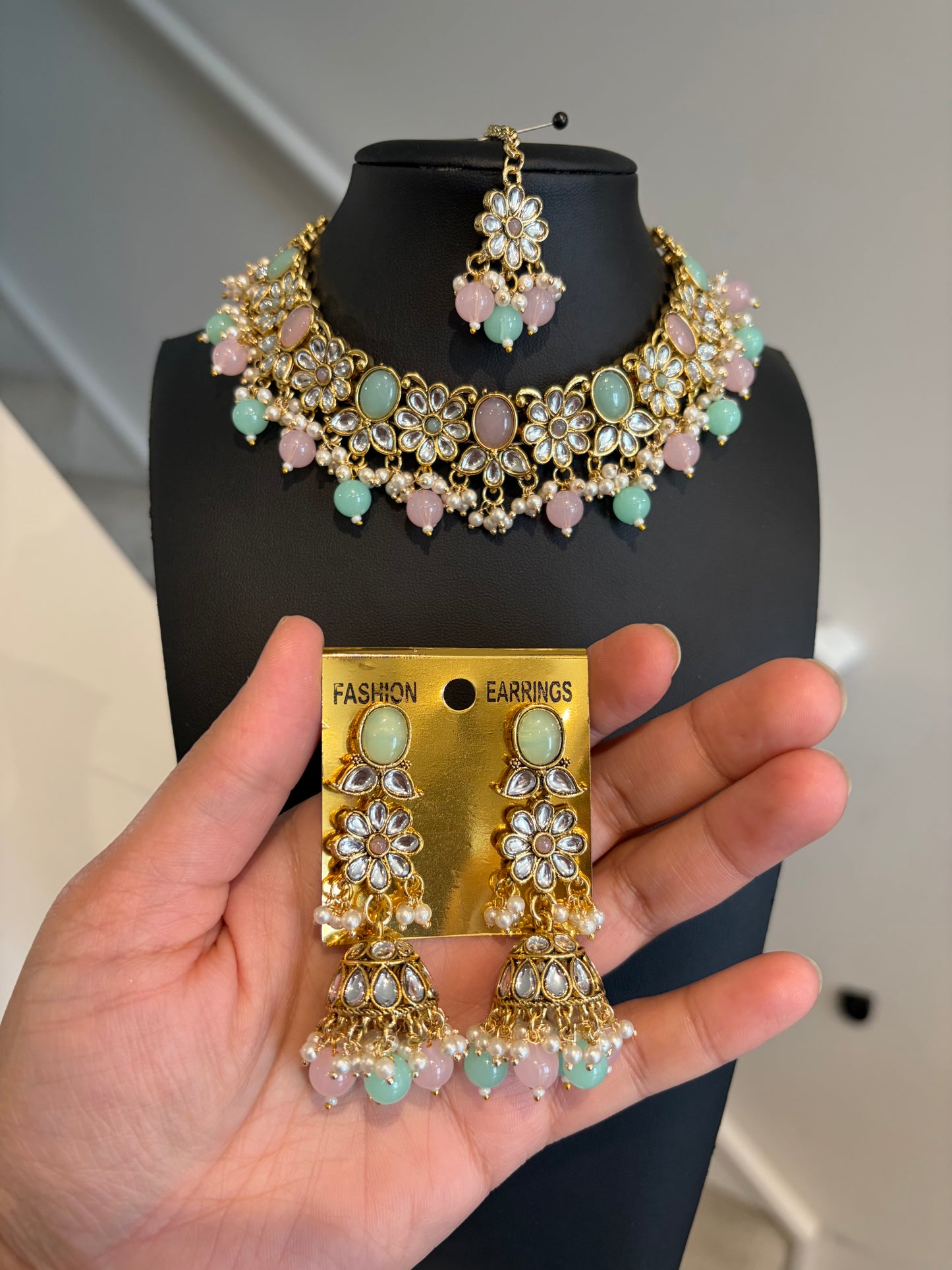 Necklace with jhumki and tikka