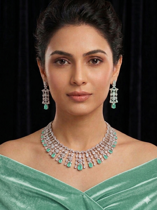 Sterling silver AD Necklace set| Mint