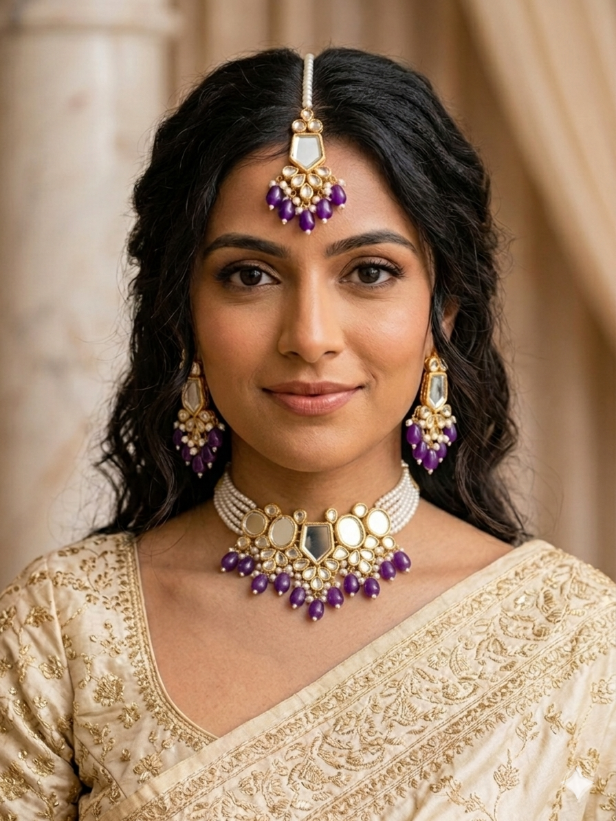 Premium quality mirror Kundan set
