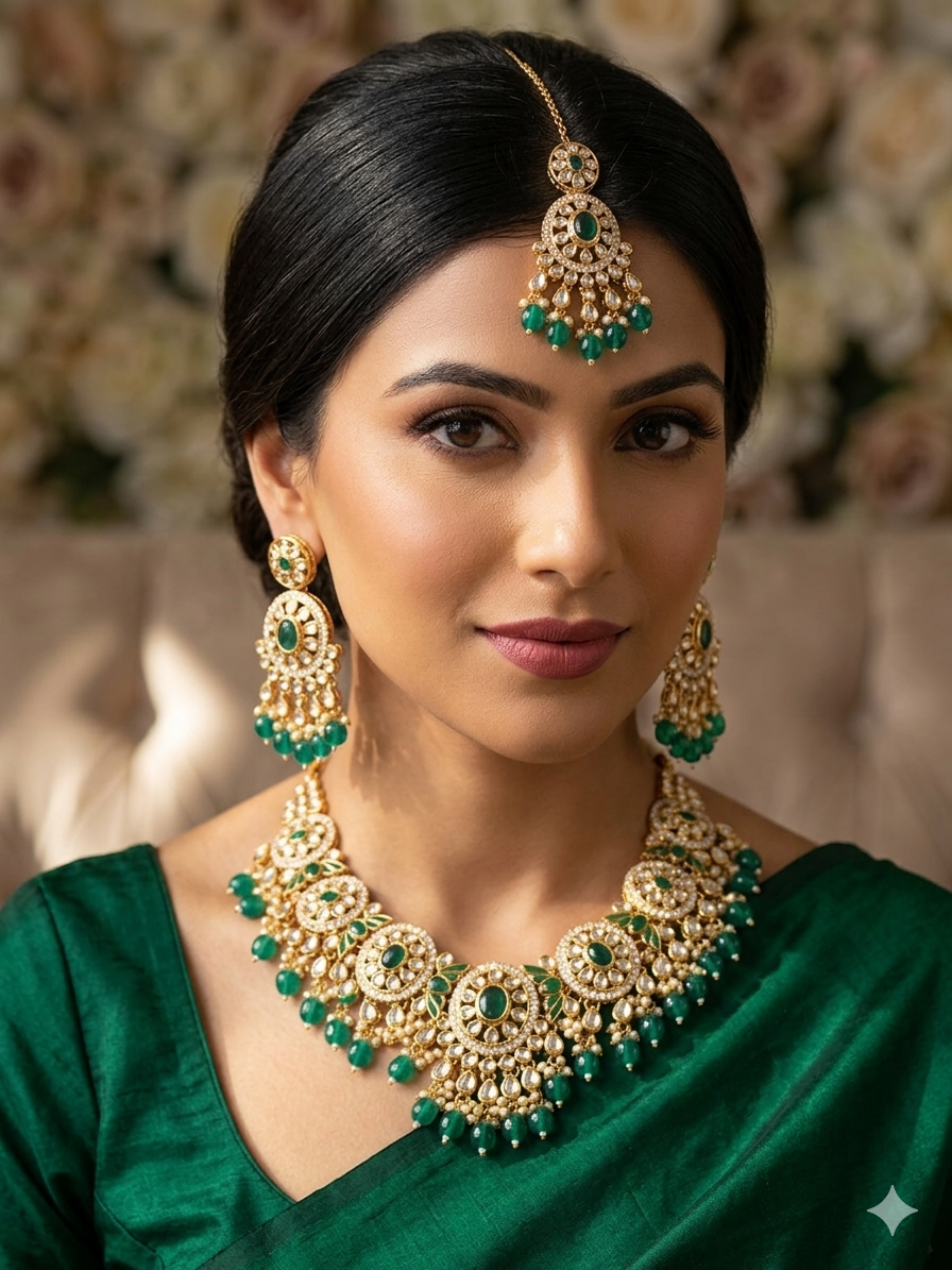 Premium quality kundan set with earrings and tikka