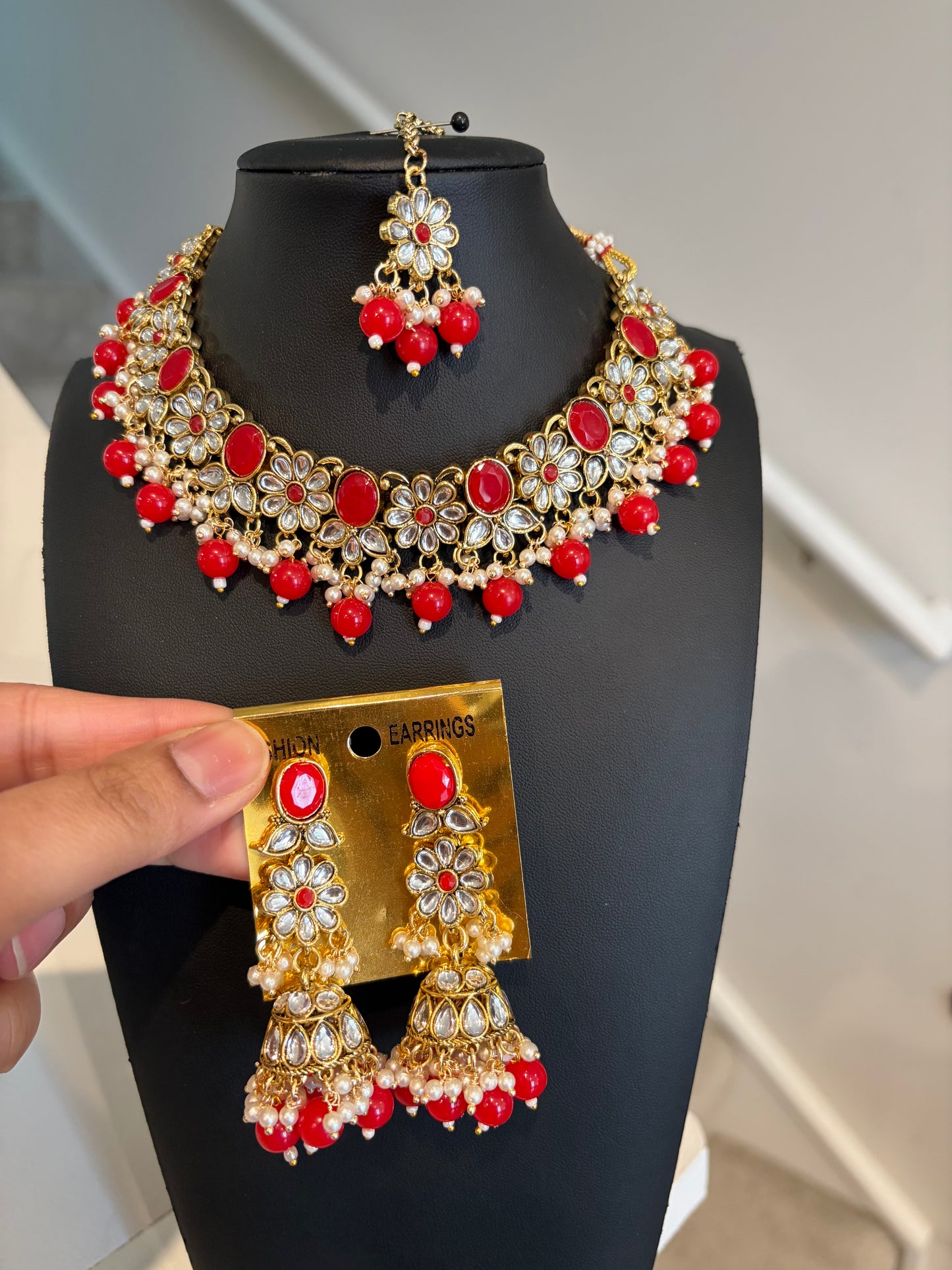 Necklace with jhumki and tikka