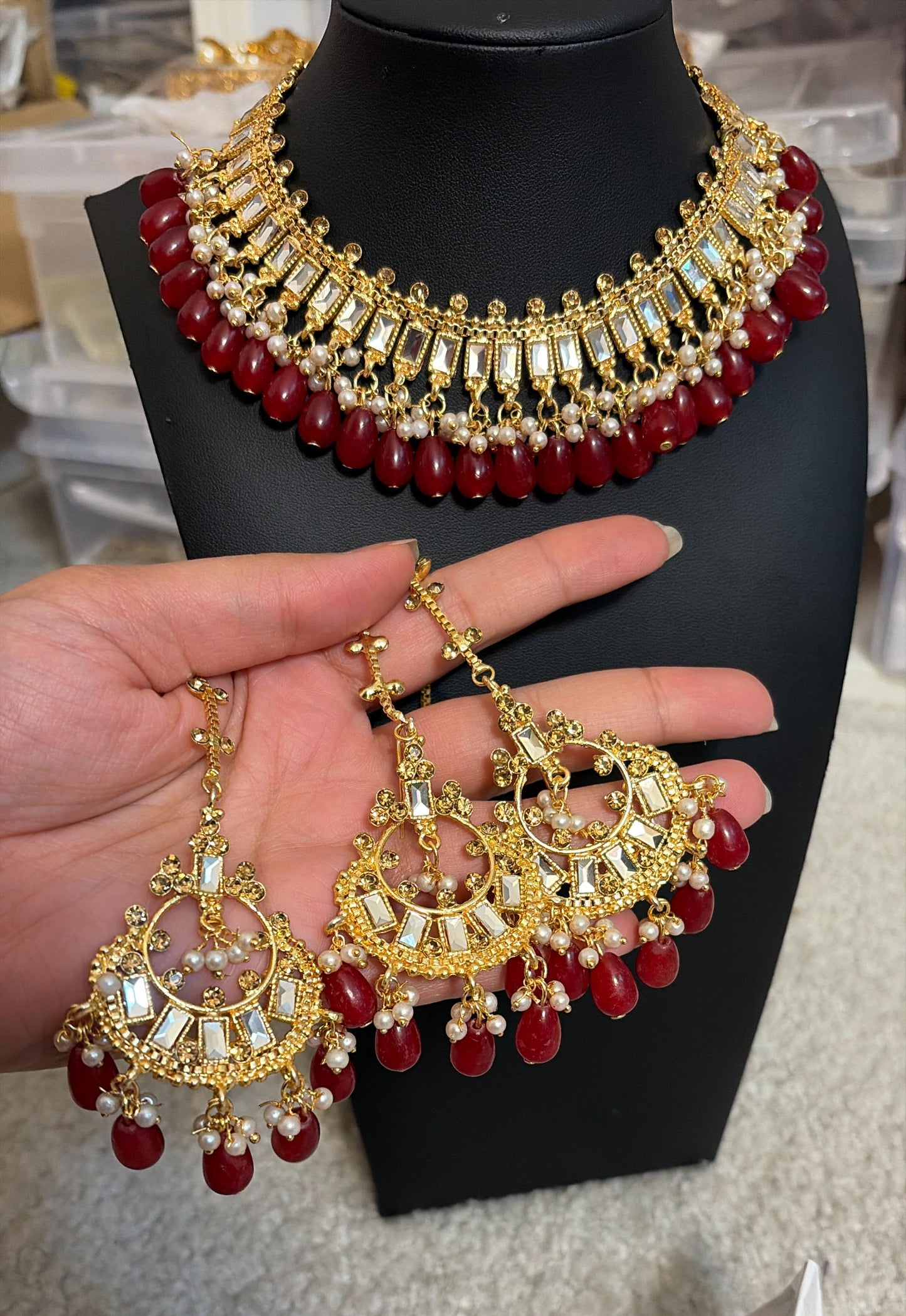 Necklace with earrings and tikka