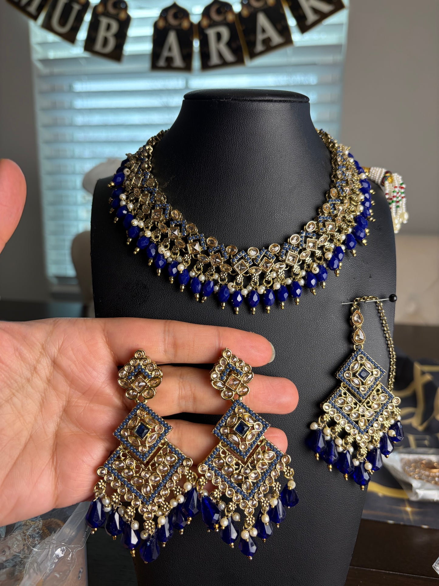 Premium quality necklace set with earrings and tikka