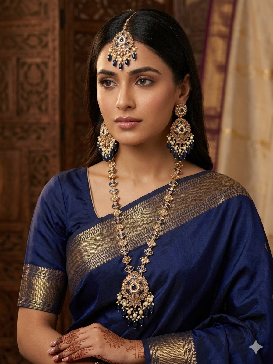 Long Haar with earrings and tikka