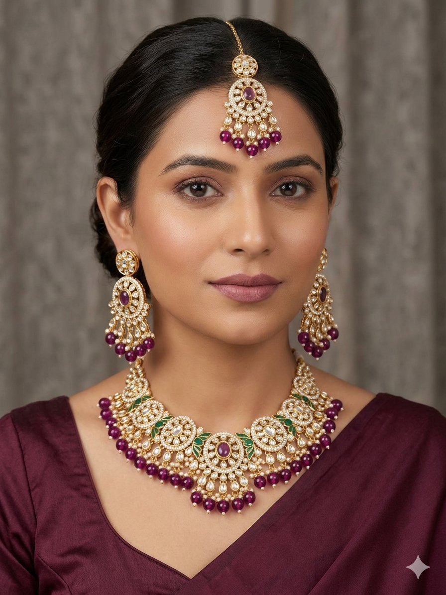 Premium quality kundan set with earrings and tikka