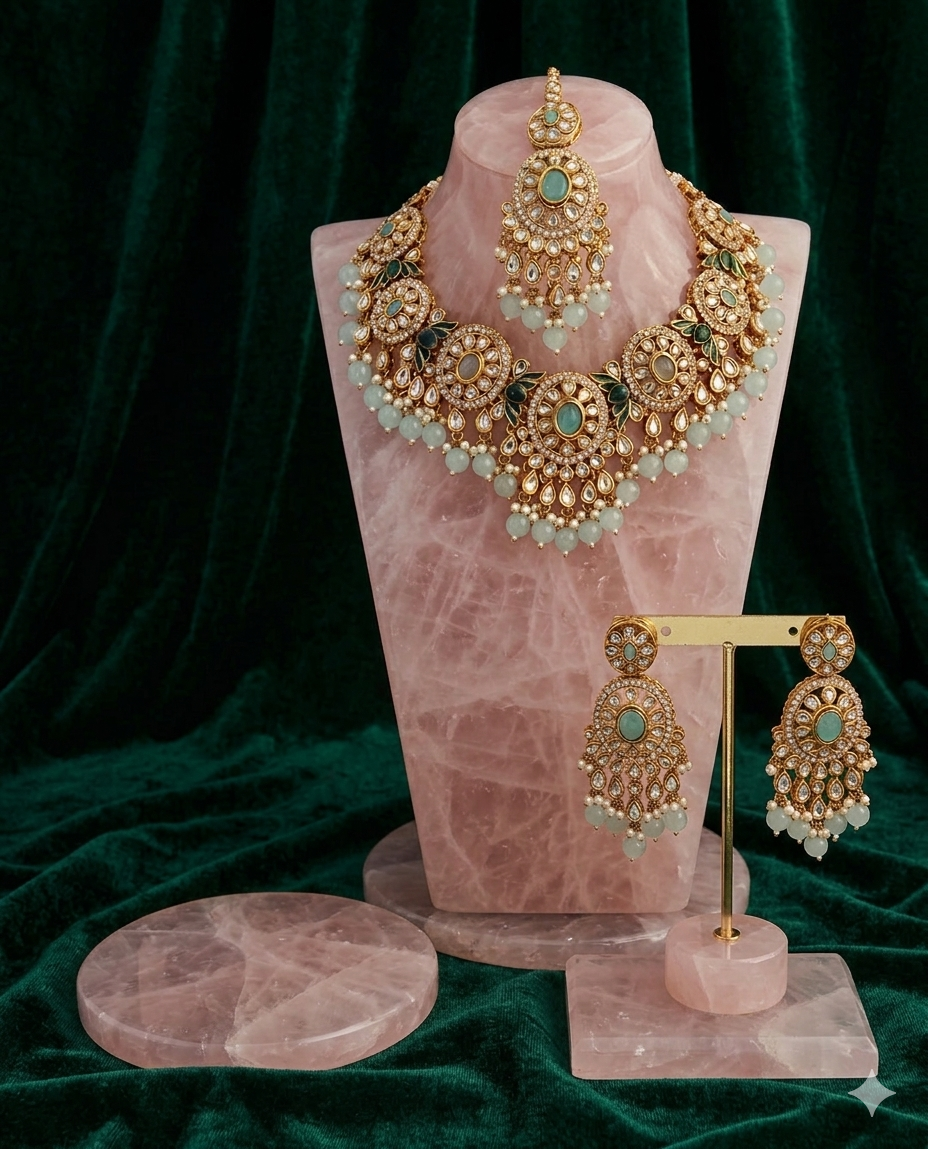 Premium quality kundan set with earrings and tikka