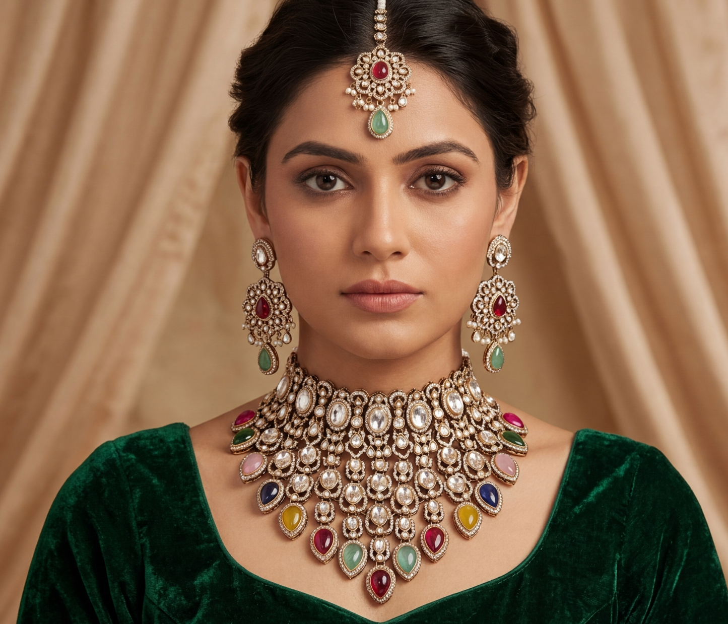 Premium quality Necklace with earrings and tikka