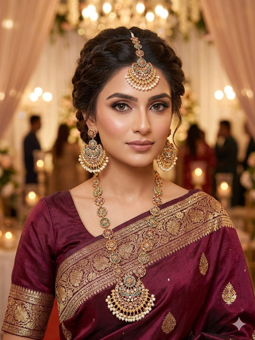 Premium quality Nauratan long Haar with earrings and tikka
